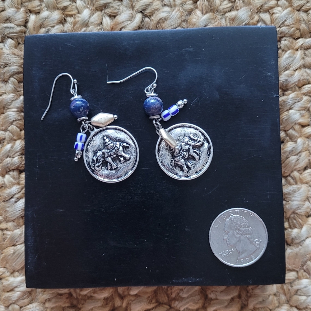 Elephant medallion vintage dangle earrings